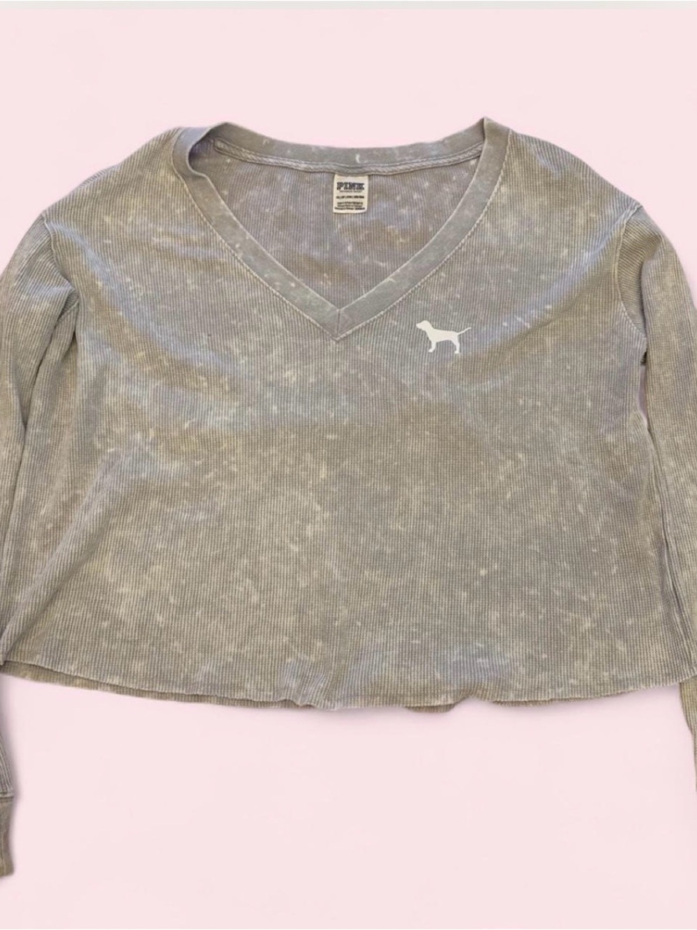 PINK Victoria's Secret Gray V-Neck Long Sleeve Top